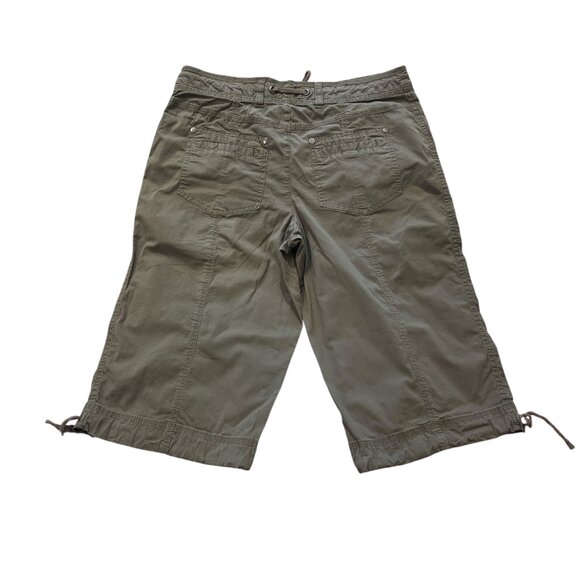 STYLE & CO LONG Cargo Shorts Sz 6 Khaki Green Cotton Spandex Drawstring Waist - Picture 5 of 8